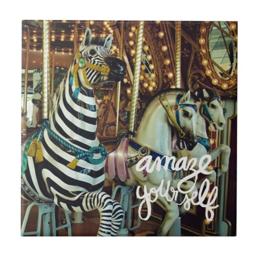 Merry Horse und Zebra Amaze Sie selbst Fliese (Vorderseite)