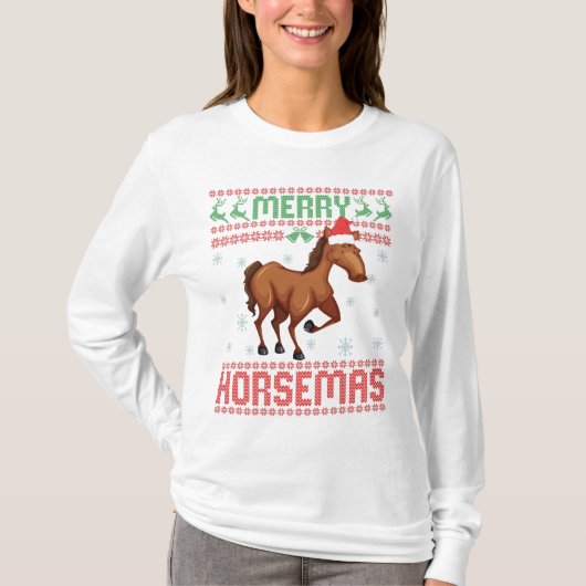 Merry Horsemas Funny Ugly Christmas Sweater Horse T-Shirt (Vorderseite)