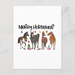 Merry Horsemas Horse Blume Weihnachten Pferde Einladungspostkarte