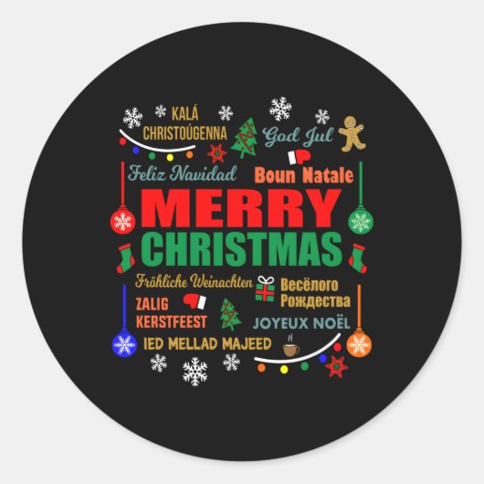 Merry in verschiedenen Sprachen Runder Aufkleber (Vorderseite)