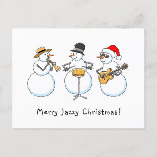 Merry Jazzy Christmas Funny Snowman Jazzband Feiertagspostkarte