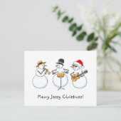 Merry Jazzy Christmas Funny Snowman Jazzband Postkarte (Stehend Vorderseite)
