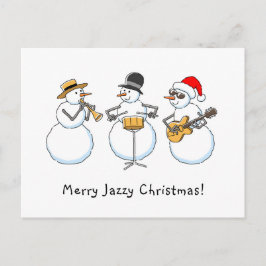 Merry Jazzy Christmas Funny Snowman Jazzband Postkarte