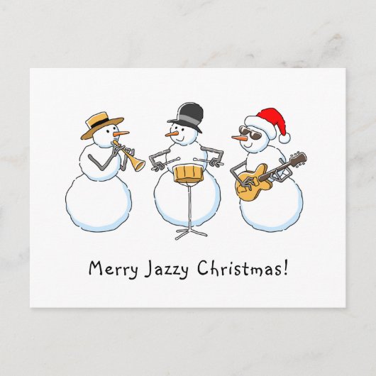 Merry Jazzy Christmas Funny Snowman Jazzband Postkarte (Vorderseite)