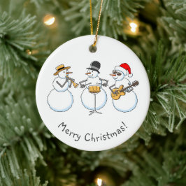 Merry Jazzy Christmas Snowman Funny Jazzband Keramik Ornament