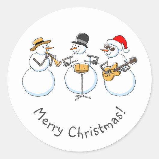 Merry Jazzy Christmas Snowman Funny Jazzband Runder Aufkleber (Vorderseite)