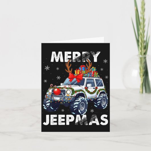 Merry Jeepmas Ugly Light Reindeer Christmas Karte (Vorderseite)