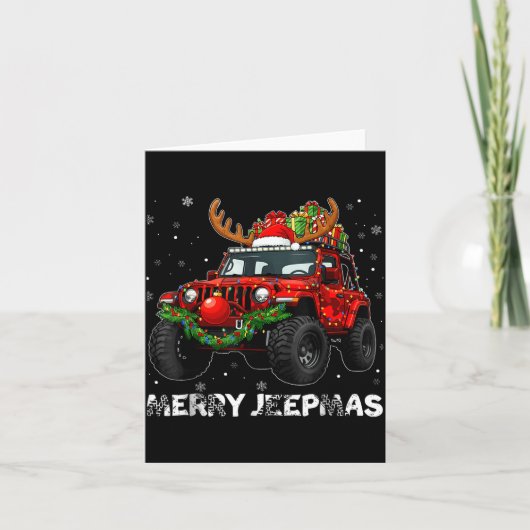 Merry Jeepmas Ugly Light Reindeer Christmas Karte (Vorderseite)