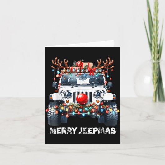 Merry Jeepmas Ugly Light Reindeer Christmas Karte (Vorderseite)