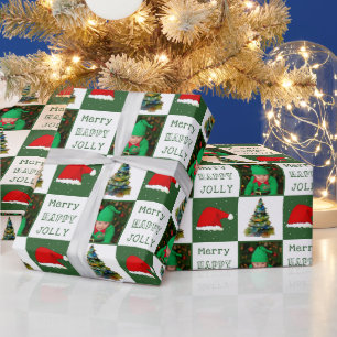 Merry Jolly Christmas Tree Weihnachtsmannmütze Fam Geschenkpapier