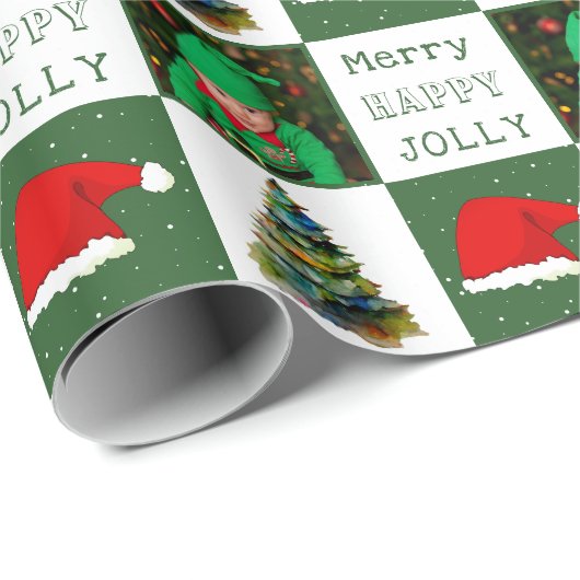 Merry Jolly Christmas Tree Weihnachtsmannmütze Fam Geschenkpapier (Rolleneckpunkt)