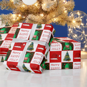 Merry Jolly Christmas Tree Weihnachtsmannmütze Fam Geschenkpapier