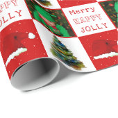 Merry Jolly Christmas Tree Weihnachtsmannmütze Fam Geschenkpapier (Rolleneckpunkt)