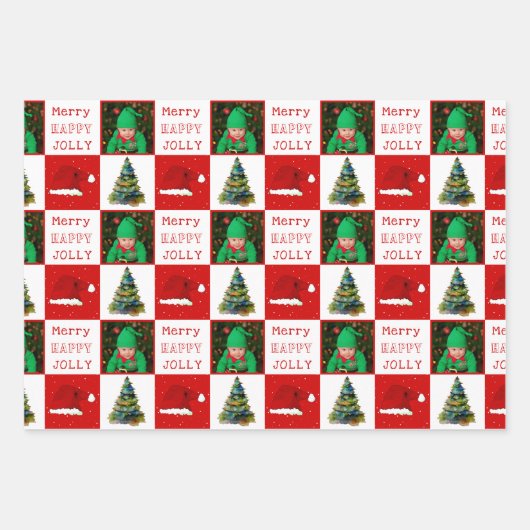 Merry Jolly Christmas Tree Weihnachtsmannmütze Fam Geschenkpapier Set (Vorderseite 2)