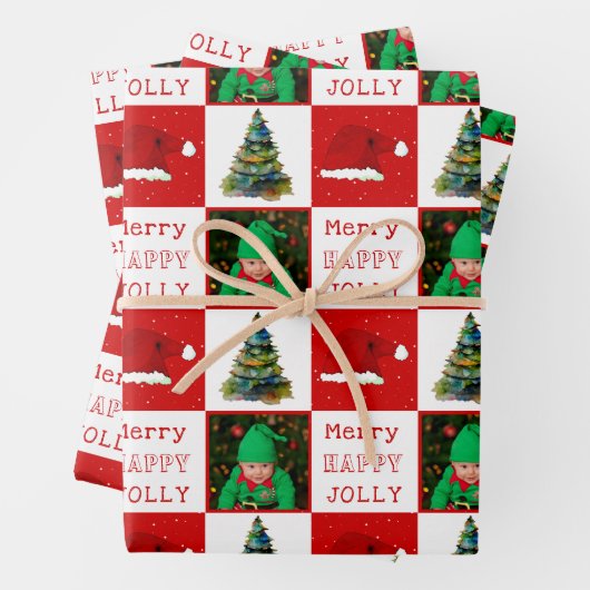 Merry Jolly Christmas Tree Weihnachtsmannmütze Fam Geschenkpapier Set (Beispiel)
