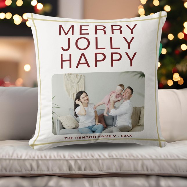 Merry Jolly Happy Custom Family Foto Holiday Kissen (Von Creator hochgeladen)