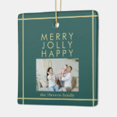 Merry Jolly Happy Family Foto Christmas Green Keramikornament (Links)