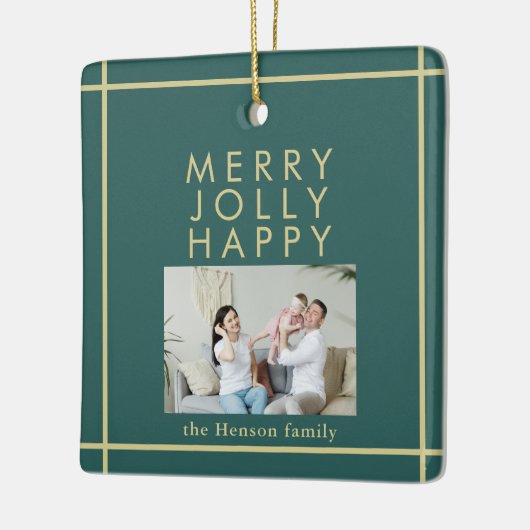 Merry Jolly Happy Family Foto Christmas Green Keramikornament (Links)
