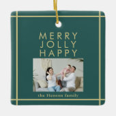 Merry Jolly Happy Family Foto Christmas Green Keramikornament (Vorderseite)