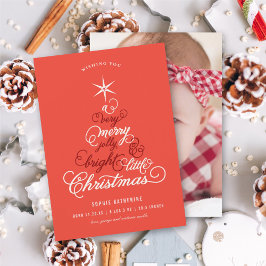 Merry Jolly und helle kleine Weihnachtsbaum Foto Feiertagskarte