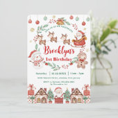 Merry & Jolly Weihnachten Geburtstag Weihnachtsman Einladung (Stehend Vorderseite)