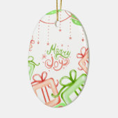 Merry Joy Christmas Greetings with Gifts Design Keramik Ornament (Links)