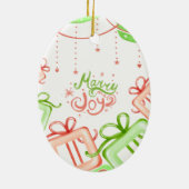 Merry Joy Christmas Greetings with Gifts Design Keramik Ornament (Hinten)