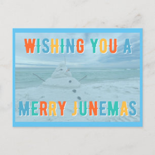 Merry Junemas Melted Snowman Postcard Postkarte