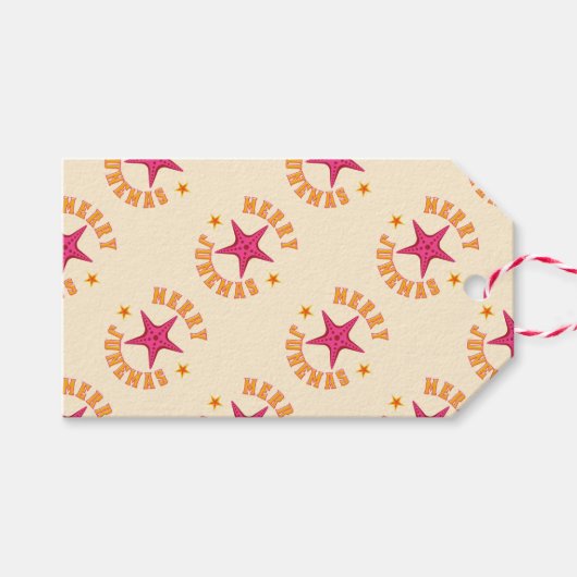 Merry Junemas tropisches Weihnachtsmuster Geschenkanhänger (Vorderseite (Horizontal))