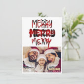MERRY Kariert Grunge Typografy Holiday Foto Card Einladung (Stehend Vorderseite)