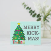 Merry Kick-mas Martial Arts Belt Weihnachtsbaum Postkarte (Stehend Vorderseite)