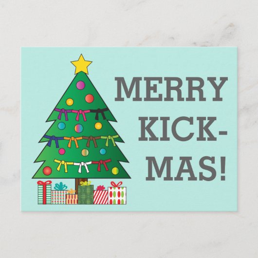 Merry Kick-mas Martial Arts Belt Weihnachtsbaum Postkarte (Vorderseite)
