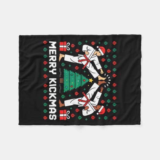Merry Kickmas Funny Karate Jiu Jitsu Ugly Christma Fleecedecke (Vorderseite (Horizontal))