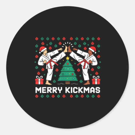 Merry Kickmas Funny Karate Jiu Jitsu Ugly Christma Runder Aufkleber (Vorderseite)