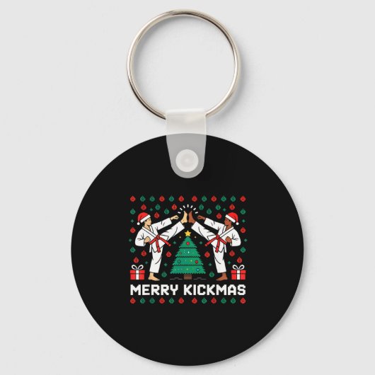 Merry Kickmas Funny Karate Jiu Jitsu Ugly Christma Schlüsselanhänger (Vorderseite)