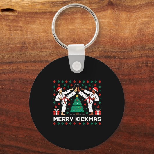 Merry Kickmas Funny Karate Jiu Jitsu Ugly Christma Schlüsselanhänger (Vorderseite)