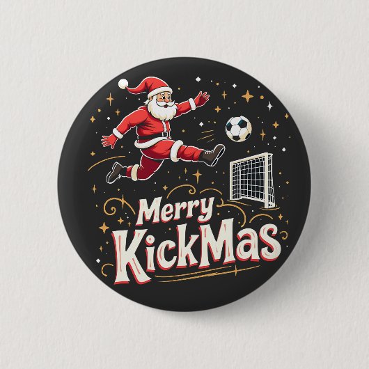 Merry Kickmas Funny Santa Claus Fußballfans Button (Vorderseite)