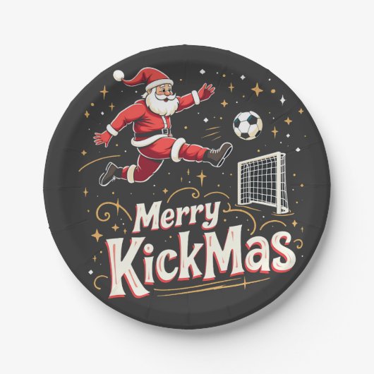 Merry Kickmas Funny Santa Claus Fußballfans Pappteller (Vorderseite)