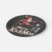 Merry Kickmas Funny Santa Claus Fußballfans Pappteller (Schrägansicht)