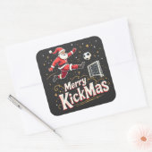 Merry Kickmas Funny Santa Claus Fußballfans Quadratischer Aufkleber (Umschlag)