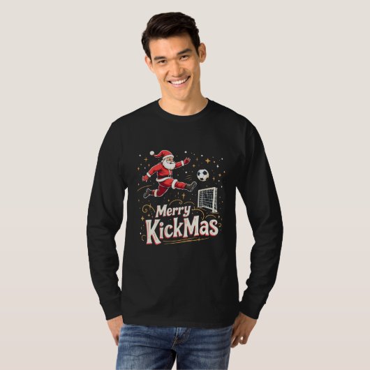 Merry Kickmas Funny Santa Claus Fußballfans T-Shirt (Vorne ganz)
