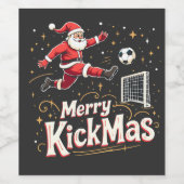 Merry Kickmas Funny Santa Claus Fußballfans Weinetikett (Einzelnes Label)