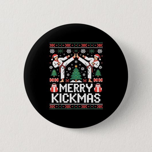 Merry Kickmas Karate Jiu Jitsu Ugly Christmas Desi Button (Vorderseite)