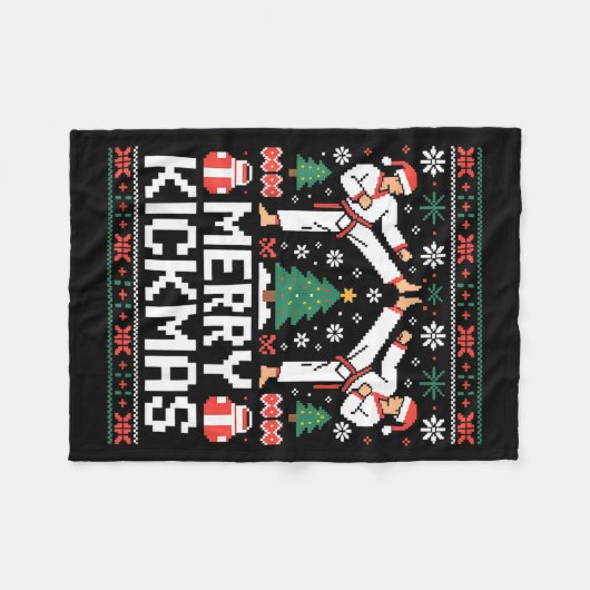 Merry Kickmas Karate Jiu Jitsu Ugly Christmas Desi Fleecedecke (Vorderseite (Horizontal))
