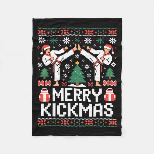 Merry Kickmas Karate Jiu Jitsu Ugly Christmas Desi Fleecedecke (Vorderseite)