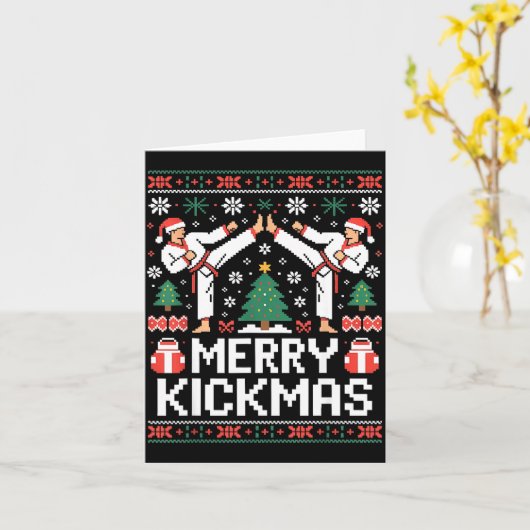 Merry Kickmas Karate Jiu Jitsu Ugly Christmas Desi Karte (Gelbe Blume)