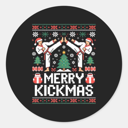 Merry Kickmas Karate Jiu Jitsu Ugly Christmas Desi Runder Aufkleber (Vorderseite)