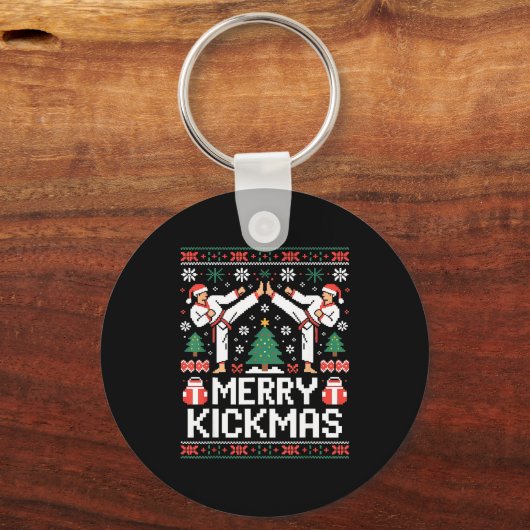 Merry Kickmas Karate Jiu Jitsu Ugly Christmas Desi Schlüsselanhänger (Vorderseite)