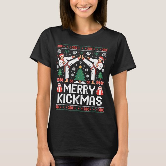 Merry Kickmas Karate Jiu Jitsu Ugly Christmas Desi T-Shirt (Vorderseite)