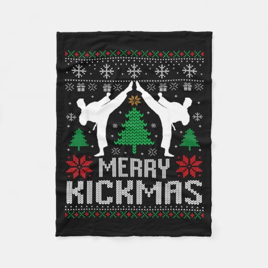 Merry Kickmas Karate Jiu Jitsu Ugly Christmas Xmas Fleecedecke (Vorderseite)